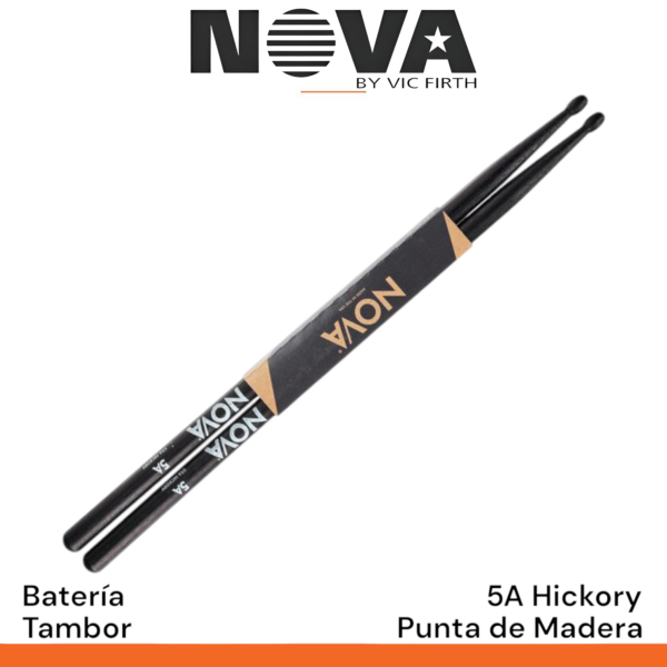 Baquetas Nova Hickory 5A punta de madera negra