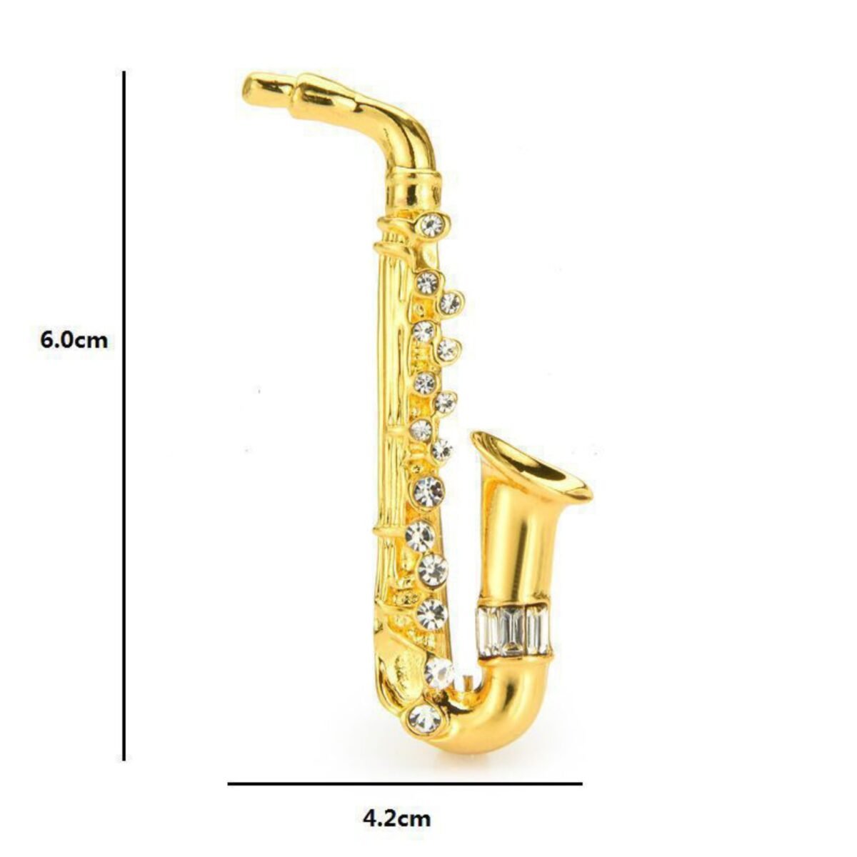 Broche de saxofón dorado con mini diamantes - Imagen 3