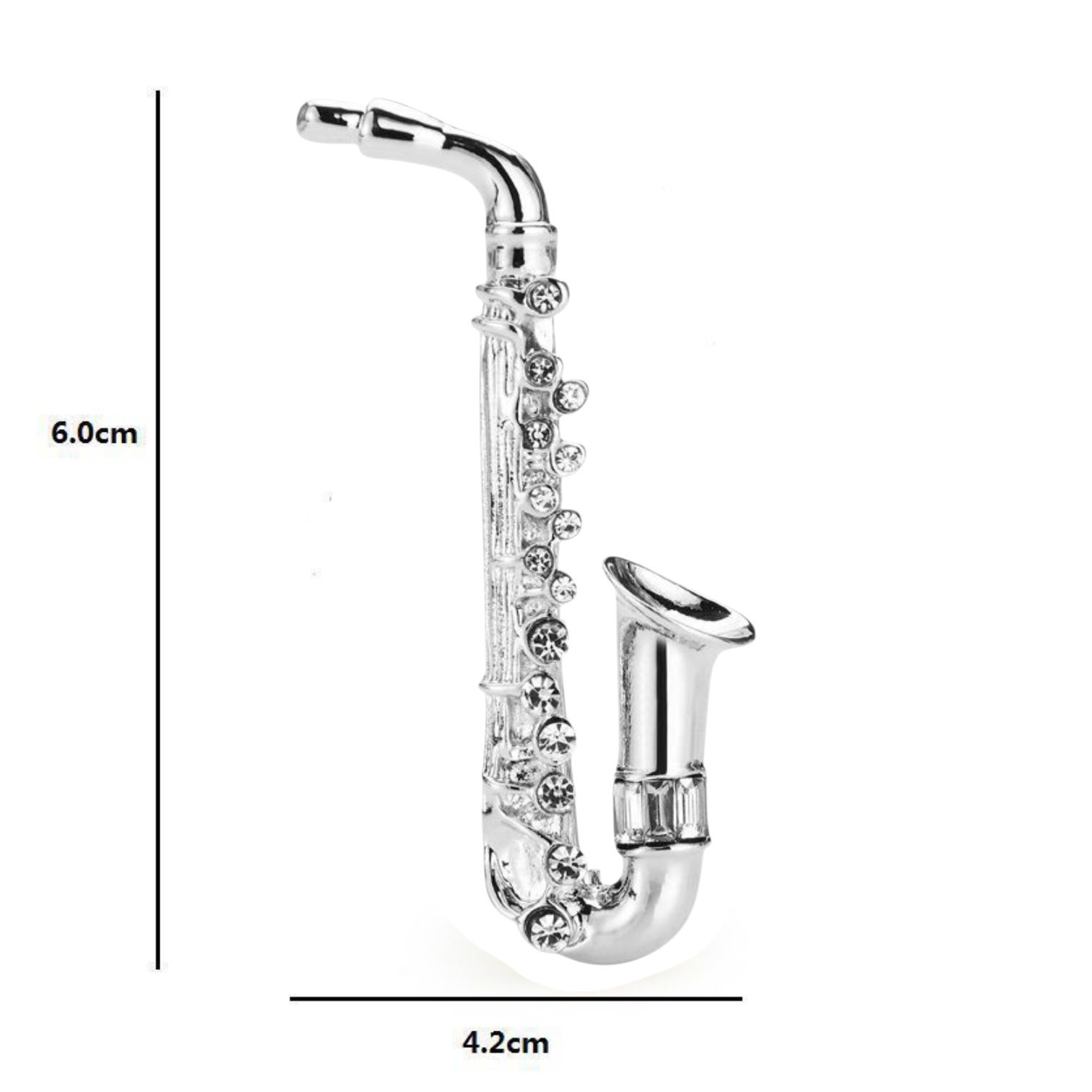 Broche de saxofón plateado con mini diamantes - Imagen 3