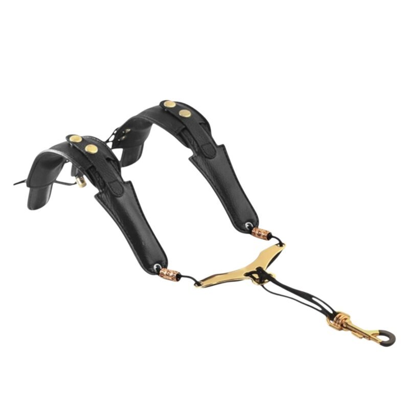 Arnés para saxofón con placa dorada